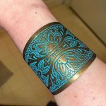 Beautiful Wide Floral Devika Brass Cuff Blue Photo 0