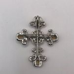 Vintage Crux Silver Tone Religious Cross Pin Brooch Pendant Multicolored Crystal Photo 5
