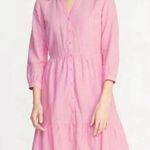 Old Navy New  DRESS Shirt Waist Size XL Pink Stripe Linen Blend Button Career Photo 0