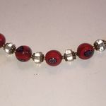 Red & Gold Tone Glass Millefiori Flower Beaded Boho Bracelet Photo 3