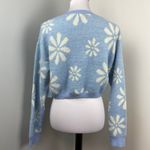 Witty Fox Blue Retro Floral Cropped Knit Sweater Large Daisy Photo 3
