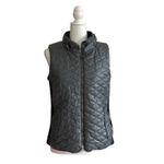 Poof! Poof Quilted Vest Coat Gray Faux Leather Quilted Knit Side Panel Pockets Small Photo 2