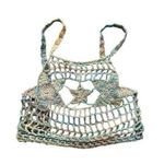 Crochet Knit Star Pattern Crop Tank Top Swim Cover Multicolor Blue Yelllow Size XS Photo 0