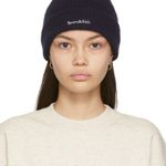 Sporty & Rich Dina Serif Logo Beanie In Navy Blue Photo 0
