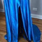 Mermaid High Low Formal Evening Prom Gown Asymmetric Slit Satin Blue Size 12 Photo 3
