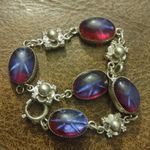 Vintage Bracelet Floral Silver Tone Oval Cabochons Red Blue Glass Star Stones Photo 1