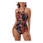 Womens Green Floral Halter One Piece Swimsuit XXL‎ Photo 5