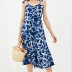 Gap A-Line V-Neck Linen Adjustable Straps MIDI Dress Tie Dye Blue/White 4 NEW Photo 2