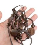 Shimmer Brown Faux Stone Acrylic Beaded Cord Long Necklace Photo 3