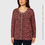 Quacker Factory Pink & Black Animal Print Cardigan With Embellished Trim, M Photo 7