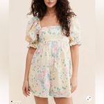 Selkie Hamptons Puff Sleeve Romper Butter Yellow Pink Size XL Photo 1