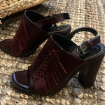 Proenza Schouler  Burgundy Fringe Open-Toe Heeled Sandals Photo 0