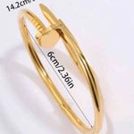 18K Gold Plated Stainless Steel Heart Nail Bangle Bracelet Womens Jewelry NWT Photo 6