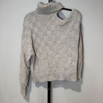 STAUD  Rockey Turtleneck Sweater Checkered Shoulder Cutout Frappe Tan Size Small Photo 3