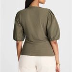 Madewell Cotton Poplin Puff-Sleeve Slim Fit Henley Knit Top Olive Green XS Photo 1