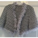 Handmade Women Chunky Crocheted Shrug Faux Fur Trim Grey One Size Gray Photo 4