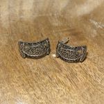 Sterling Silver Vintage Heart Marcasite Half Hoop 925  Earrings Photo 0