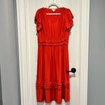 J. Jill Elevated Ruffle Trimmed Midi Dress Large Persimmon Flutter Sleeve Tiered Orange Photo 1