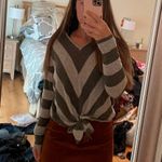 Jolie LA Jolie Striped Charcoal Tie Sweater Photo 6