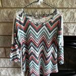 Absolutely Famous geometric knit blouse lace detail large 3/4 sleeve Photo 0