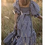 R.Vivimos Puff Sleeve Smocked Tiered Midi Dress Gingham Black Women's Size XL Photo 2