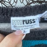 Vintage 80s rrrruss Sleeveless Sweater Art Deco Chevron Blue Black Wool Blend Size L Photo 4