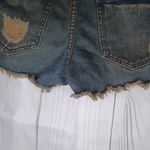 Free People Distressed Dark Wash Denim Shorts Photo 10