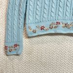Preswick & Moore  Baby Blue Cottagecore Cable Knit V-neck Floral Hem Sweater M Photo 1