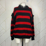 ZARA  Striped Sweater with Tulle Neck Red‎ Black Size Medium Photo 1
