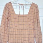 Vylette Plaid Tiered Mini Dress Square Neck Long‎ Sleeve Medium Tan Photo 4