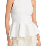 AQUA ‎ White Peplum Top Sleeveless Knit Tank Flared Hem Modern Size M Photo 0