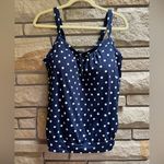 Lands' End Chlorine Resistant Blouson Tankini Swimsuit Blue Polka Dot upf50 14DD Photo 2