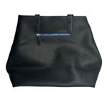 Expressions NYC  Vegan Pebbled Leather Black White Blue Woven Insert Purse Tote Photo 5