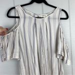 Max Studio White Blue Stripe Cold Shoulder Ties Top Blouse Pleated Short Sleeve Photo 1