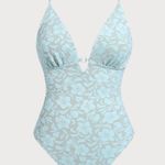 Light Blue Textured One Pieces Swimsuit Green Size M Photo 5