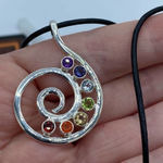 Chakra Spiral Of Life Gemstone Sterling Silver Pendant Necklace Photo 0