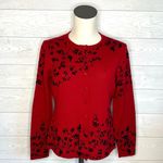 Rena Rowan Vintage 90's  red cardigan with black embroidery Size Medium Photo 0