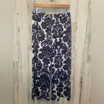 Joy Joy  Floral Print Wide Leg Cropped Pull On Pants- Navy/Ivory size L Photo 3
