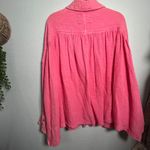 Free People NEW  Cardiff Top Pink Barbicore Cotton Gauze Button-Up Shirt Small Photo 7