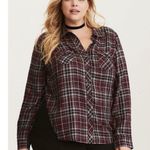 Torrid PLAID LACE INSET CAMP SHIRT Black grey red Photo 1