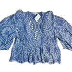 Olivaceous  Eyelet Chambray Peasant Blouse Blue Prairie Cottagecore Size Large Photo 2