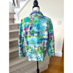 Coldwater Creek Vintage  Linen Parisian Eiffel Tower Print Aqua Blue Jacket Photo 2