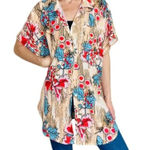 Cupshe Floral & Striped Tropical Oversized Swim Beach Button Front Cover-Up Top Photo 0