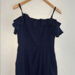 XScape Navy Blue Ruffle Off Shoulder Maxi Dress Formal Tulip Hem Event Wedding Photo 1