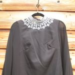 Mac Duggal  49607 Rhinestone Collar Flowy Sleeve Black Mini Dress Photo 5