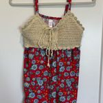 No Boundaries  Red Floral and Cream Crochet Tank Top Size M 7-9 Photo 2
