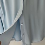 Talbots Blue Long Sleeve Ruffled Blouse with Mandarin Collar and Pearl Accents Photo 9