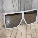 White Oversized Square Sunglasses Retro Shield Frame Photo 0
