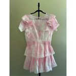 Love Shack Fancy  Natasha Ruffle Tiered Mini Dress in Island Pink Hand Dye Size M Photo 2