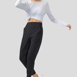 NEW Pockets High Waisted Athletic Workout Yoga Pants Joggers M 25.5” inseam Black Size M Photo 6